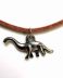 Colier tip choker cu pandantiv Diplodocus metalic pe şnur imitaţie piele întoarsă bej